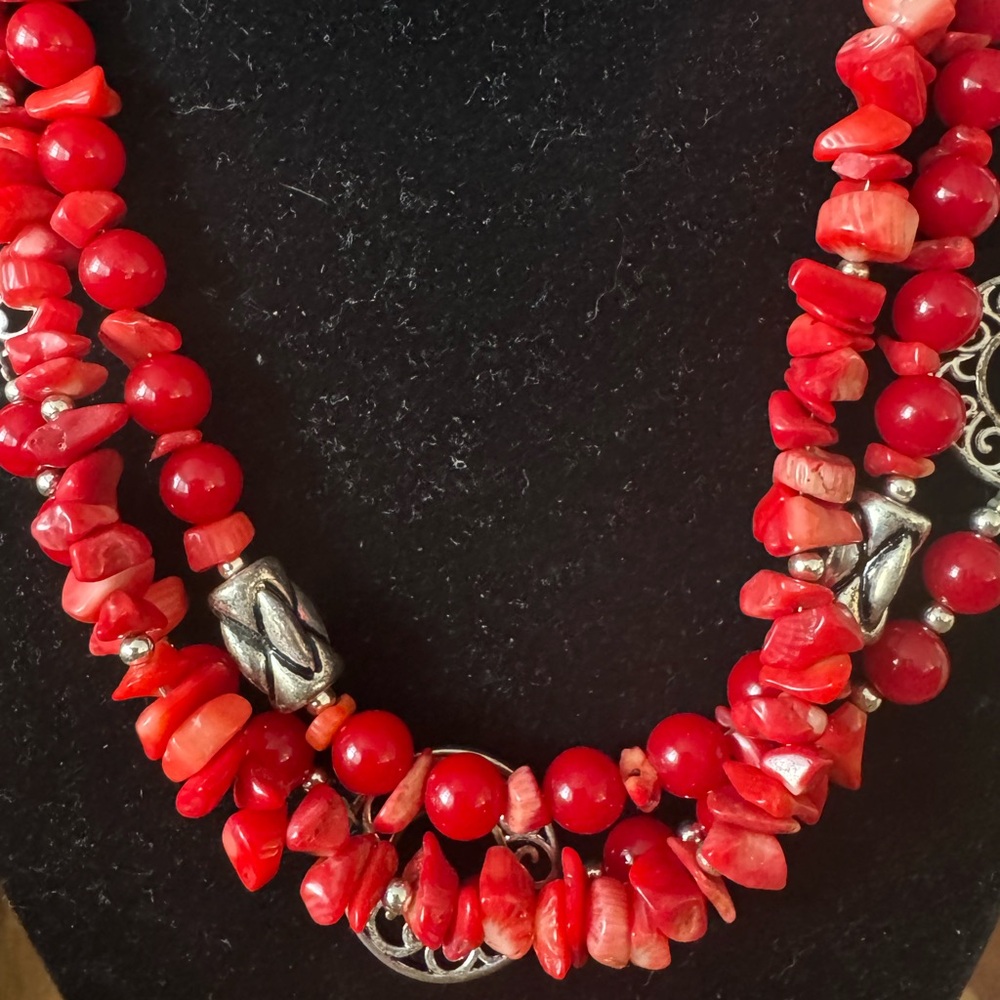 Premier Designs Red Coral Statement Necklace - image 4